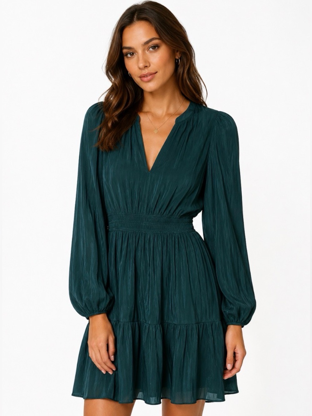 Grade & Gather Long Sleeve Silk Dress Deep Emerald With Pockets  NWT